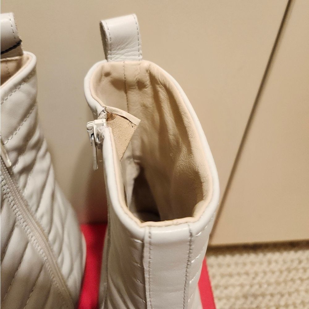 NWT Napoleoni Ivory Quilted Italian Leather Lug Sole Boots Sz.10/40 Ret.$395 - Picture 9 of 11
